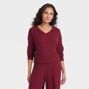 Women's Burgundy V-Neck Sweater lounge / bedtime / pajamas / comfy